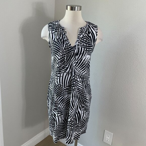 Tommy Bahama Womens Small Black White Palm Print Spa Dress Active Tropical - Picture 1 of 9